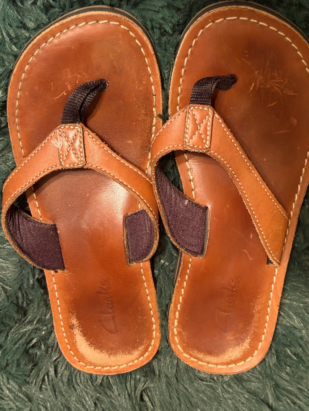 Clarks Leather Flip Flop Sandals Brown Comfort Thong Women’s Size 7 - Picture 1 of 10